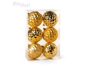 BOLA C/ LOSANGOS OURO 8CM C/6  UNIDADES