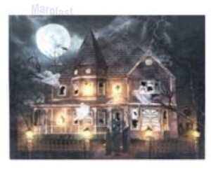 HALLOWEEN QUADRO ILUM. MANSÃO ABANDONADA 31X56CM COM 1 UNIDADE