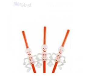 HALLOWEEN CANUDO PLASTICO CAVEIRA 28CM COM 5 UNIDADES