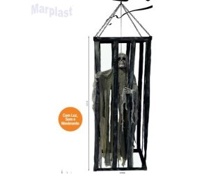 HALLOWEEN ESQUELETO NA GAIOLA 2MT COM  LUZ SOM E MOVIMENTO