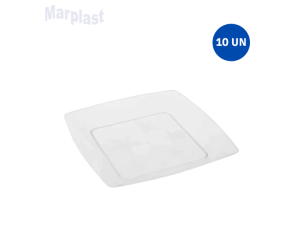PRATO ACRILICO QUADRADO BRANCO 21X21CM  -10 UNIDADES - PLASTILANIA