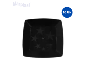 PRATO ACRILICO QUAD. PRETO 21X21CM 10UN PLASTILANIA