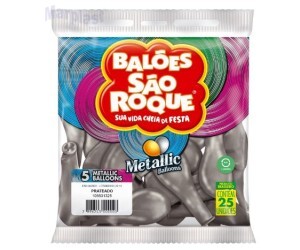 BALÃO SÃO ROQUE - TAMANHO 5 - C/25 UNIDADES -  METALIC PRATEADO