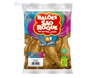 BALÃO SÃO ROQUE - TAMANHO 9 - C/25 UNIDADES -  METALIC DOURADO