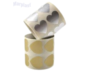 ETIQUETA SELO CORAÇÃO PRATA MAGIA - 1 PACOTE C/100 ADESIVOS