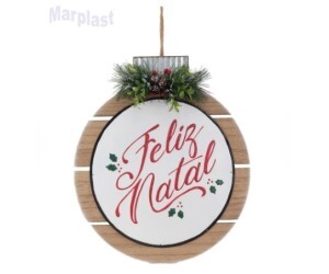 NATAL PLACA DECORATIVA FELIZ NATAL BRANCO E MARRON CLARO 35CM