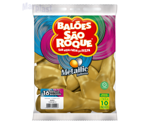 BALÃO SÃO ROQUE - TAMANHO 16 - C/10 UNIDADES - METALIC OURO