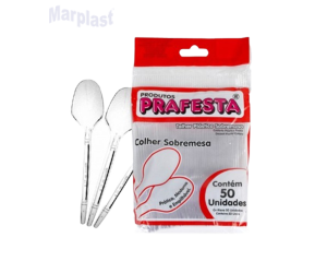 COLHER DESCARTÁVEL SOBREMESA CRISTAL C/50 UNIDADES