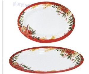 BANDEJA OVAL FLORES/PINHAS PARA NATAL