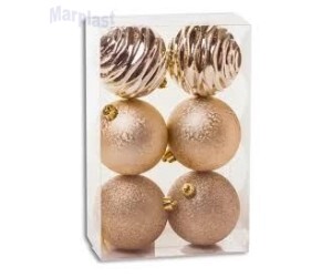 BOLAS C/GLITTER TEXTURIZADA ONDAS OURO 8CM C/6UN